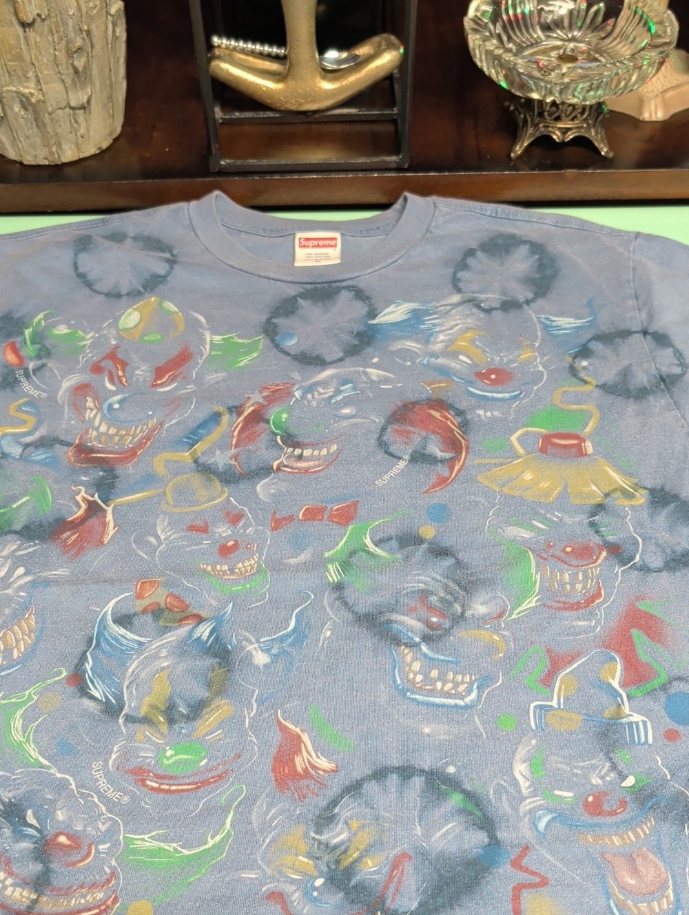 Supreme Blue Short Sleeve Tee with Multicolor Clown Graphics